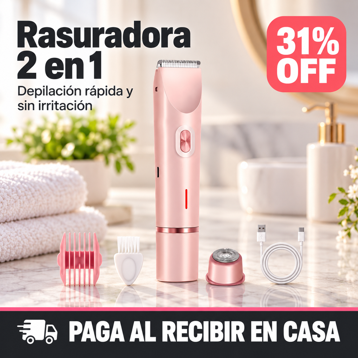 Rasuradora Depiladora 2 en 1 para Mujer — Recargable USB
