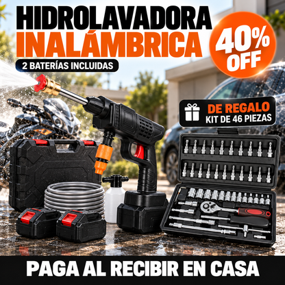 Hidrolavadora Inalámbrica con 2 Baterías + Kit de Herramientas Gratis