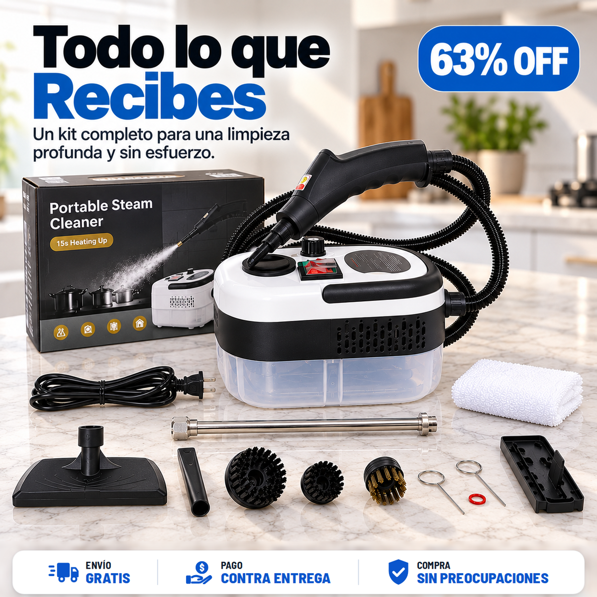 Limpiador a Vapor Portátil 2000W | Adiós a la grasa pegada