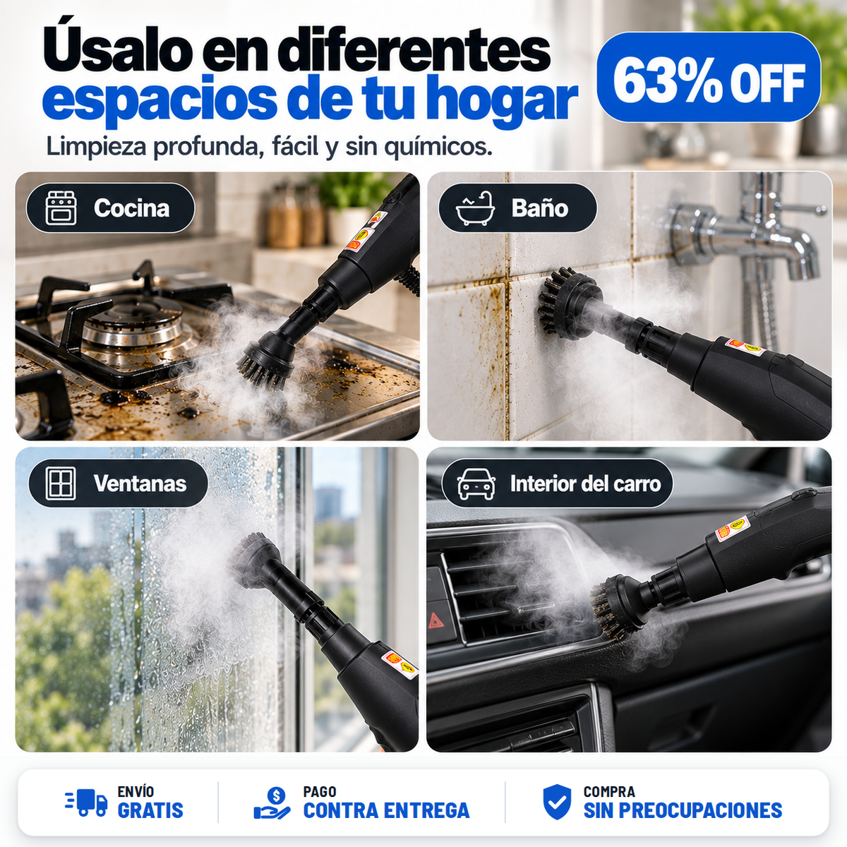 Limpiador a Vapor Portátil 2000W | Adiós a la grasa pegada