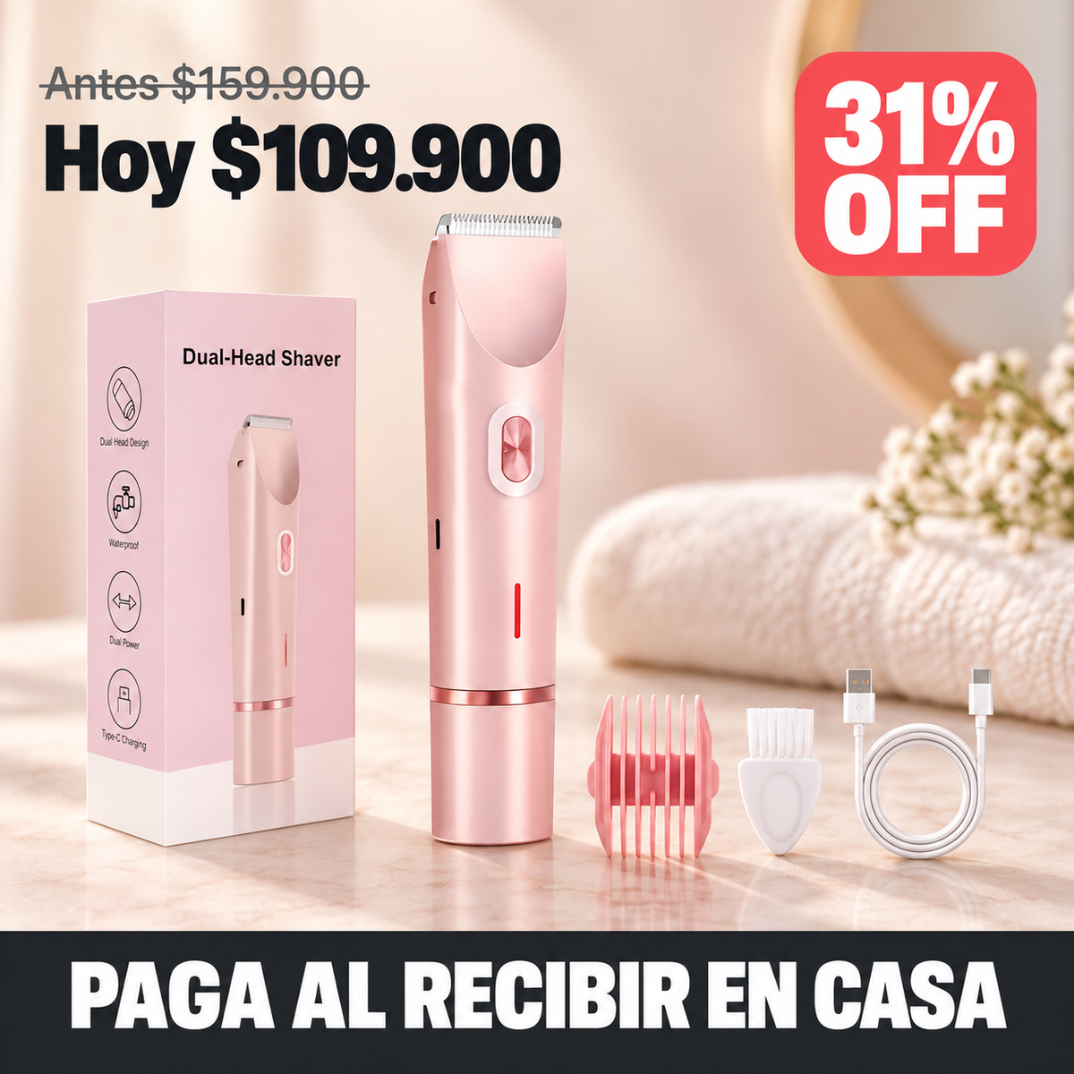 Rasuradora Depiladora 2 en 1 para Mujer — Recargable USB