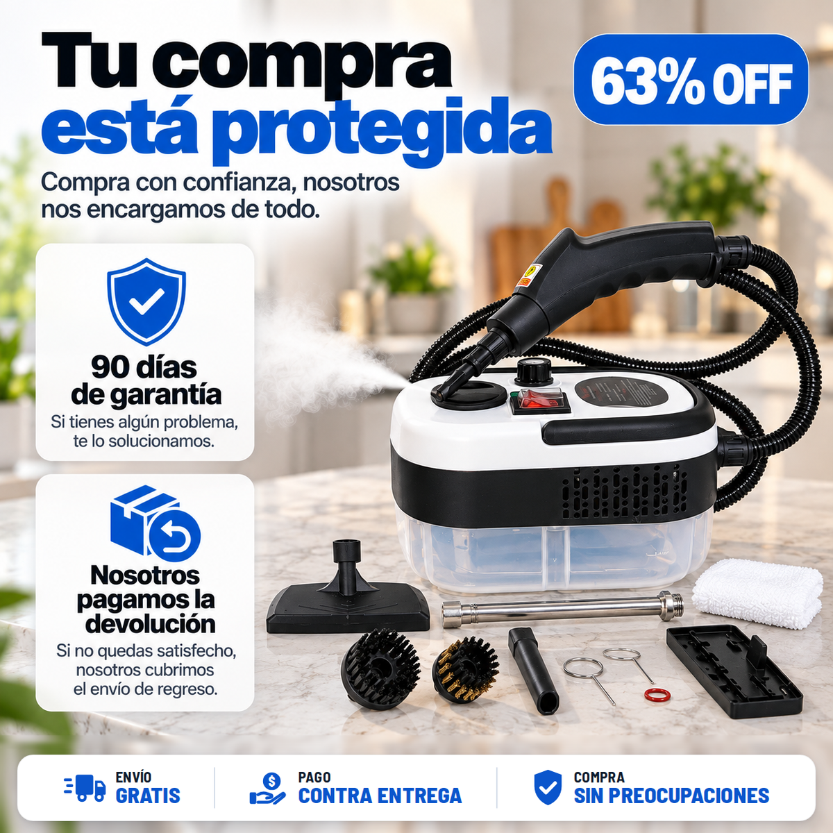 Limpiador a Vapor Portátil 2000W | Adiós a la grasa pegada